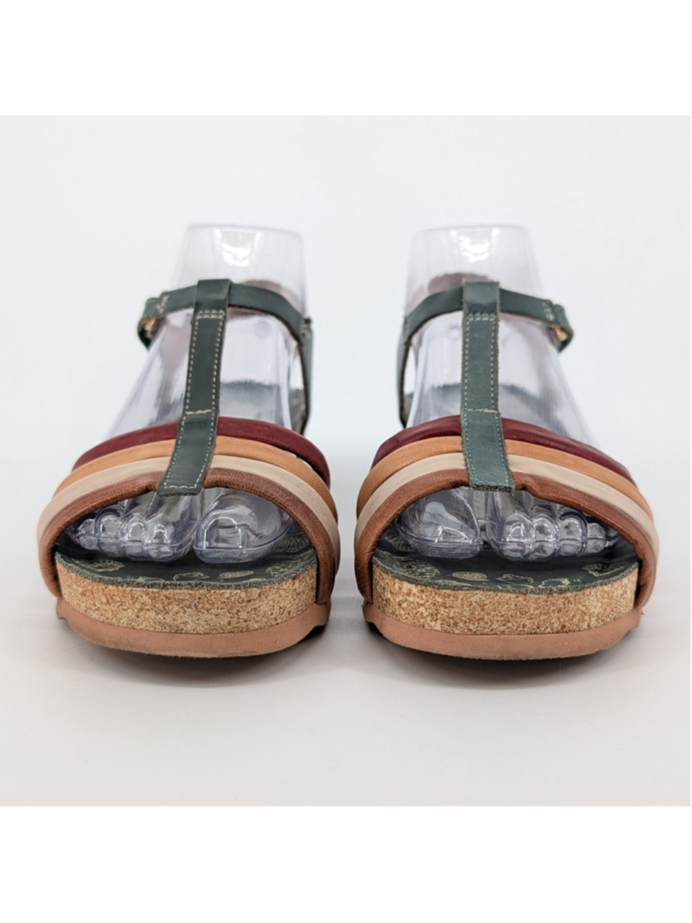 Pikolinos Leather T Strap Wedge Sandals 7.5 Multicolor Green Boho Spain - Picture 2 of 12